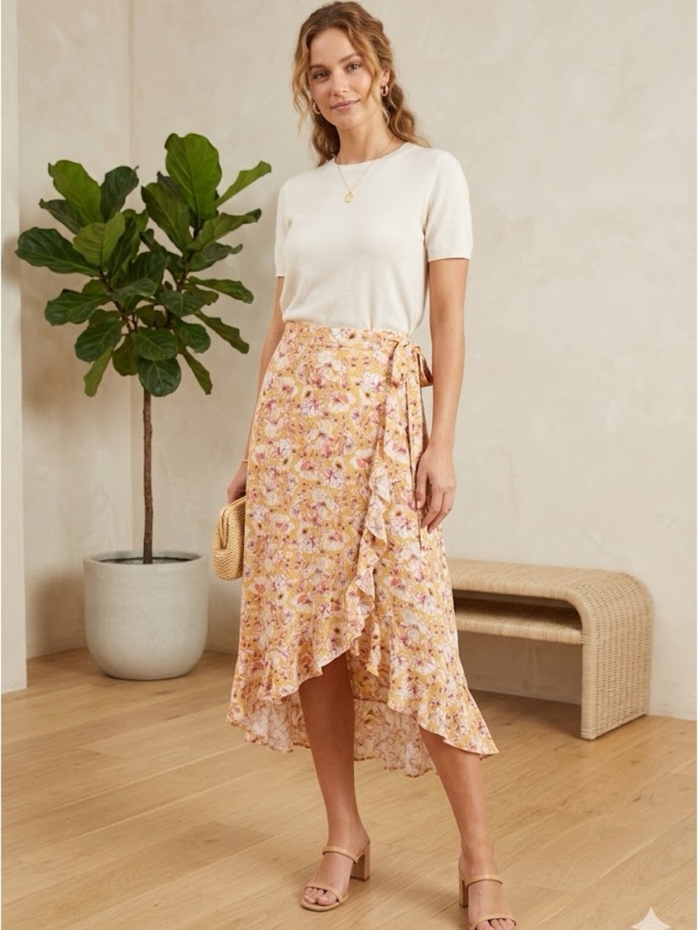 Rachel Zoe Floral Wrap Skirt - Pink and Yellow